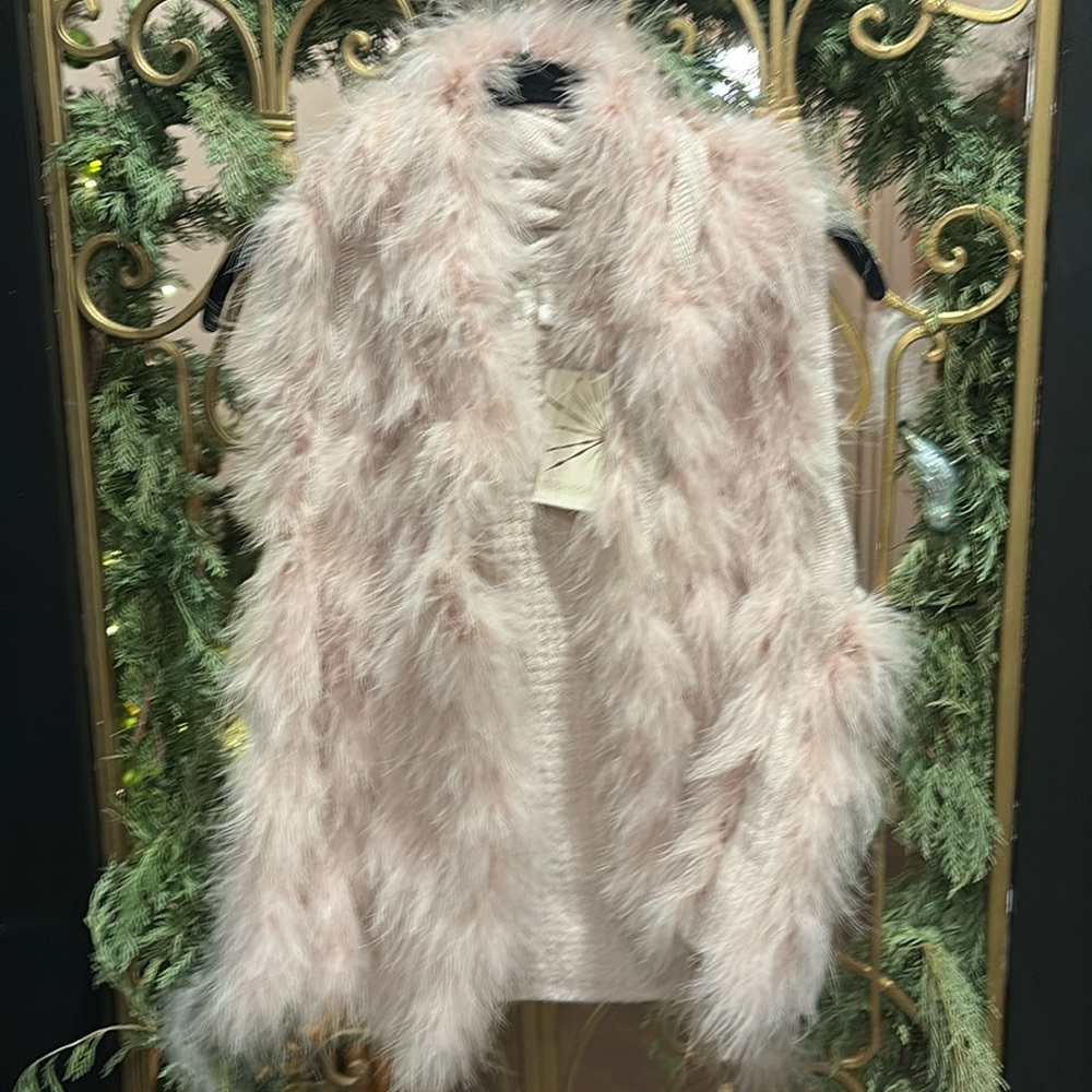Blush knit feather fur vest xsmall Boston proper new